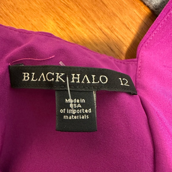 Black Halo Bambi Mini Dress Puff Sleeve Skirt Pockets Berry Plum Sz 12 NWT $415 - Picture 7 of 7